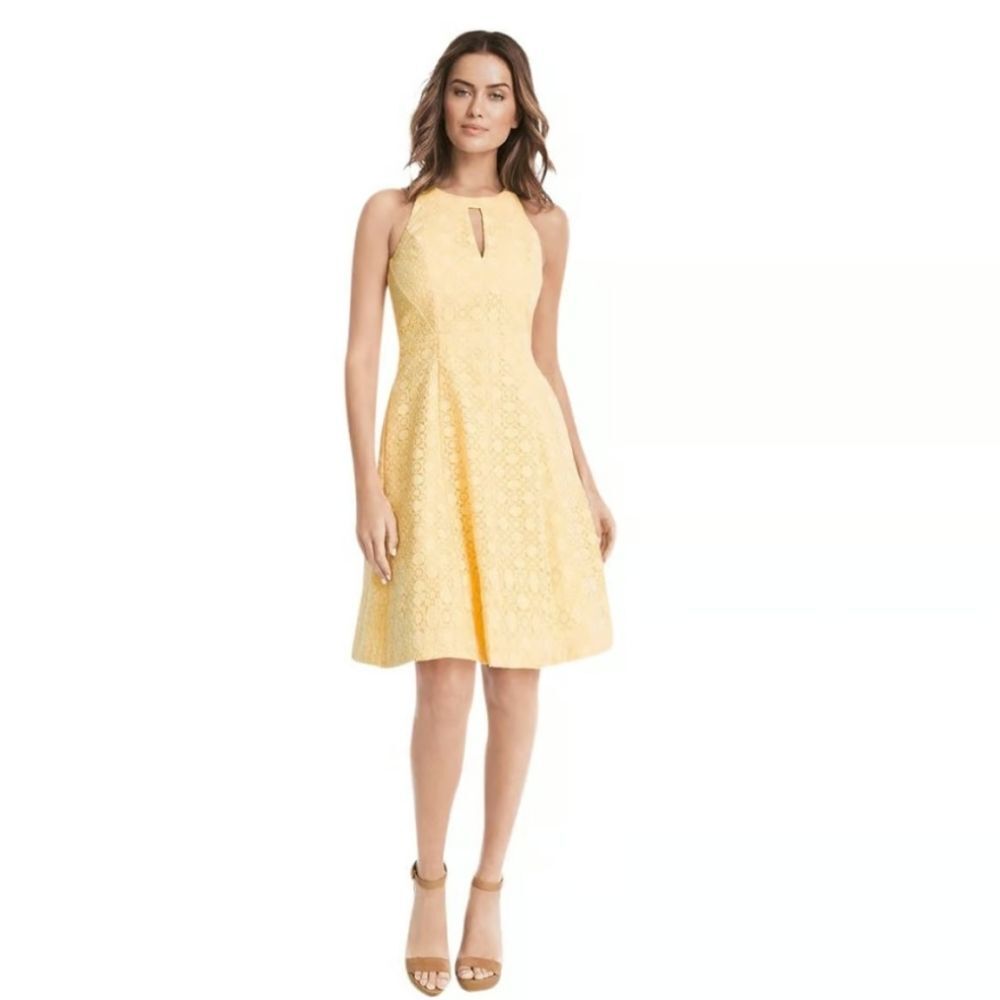 WHITE HOUSE BLACK MARKET Yellow Fit and Flare Dress in Size 8